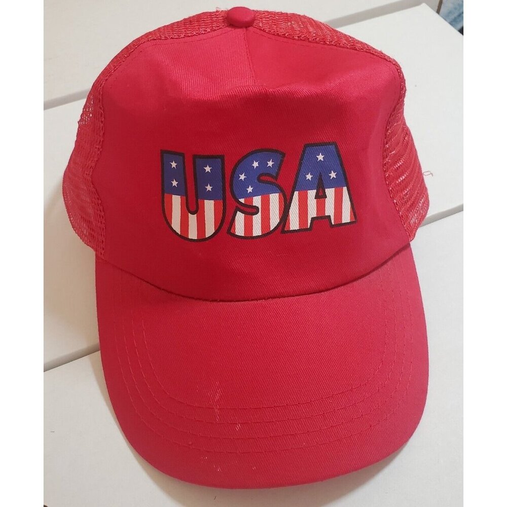 Vintage USA Trucker Hat Cap Red White Blue Flag 80s snapback Retro Trump vtg